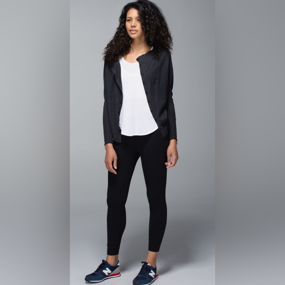 Lululemon Heathered Black Cotton After Class Lightweight Cardigan Sweater SZ. S